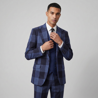 Pino Baldini Venus Men's Navy 3-Piece Plaid Suit