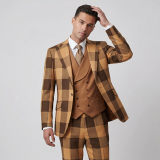 Pino Baldini Venus Men's Rust 3-Piece Plaid Suit