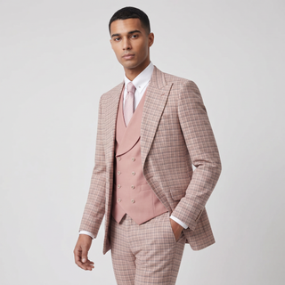 Pino Baldini Viola Men's Blush 3-Piece Plaid Suit