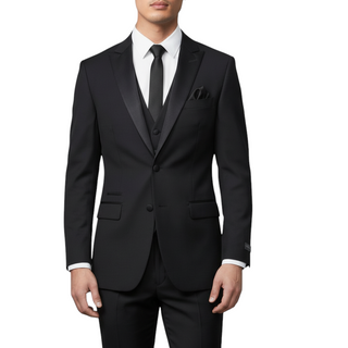 Joseph Michael Men's Black 3-Piece Vested Tuxedo — Peak Lapel