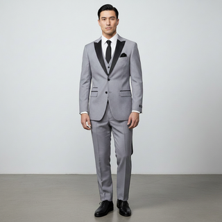 Joseph Michael Men's Black 3-Piece Vested Tuxedo — Peak Lapel