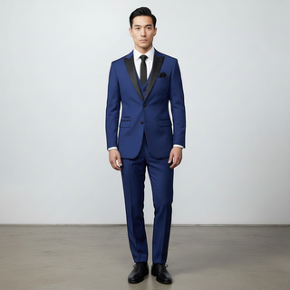 Joseph Michael Men's Black 3-Piece Vested Tuxedo — Peak Lapel