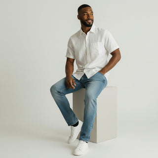 Jm-7000 White Joseph Michael Jm Solid Ss Linen Shirt