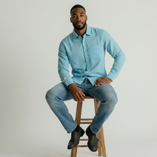 Jm-7010 Blue Joseph Michael Jm Solid Ls Linen Shirt
