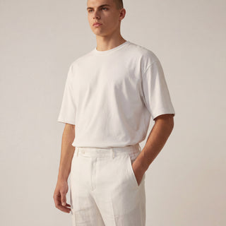 Jm-7055 White Joseph Michael Jm Flat Front Linen Pants