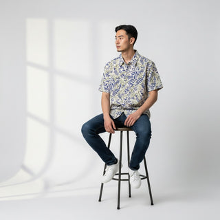 Jm-7051 Blue Joseph Michael Jm Leaf Detail Ss Shirt