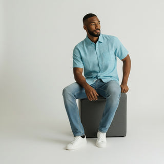 Jm-7000 Blue Joseph Michael Jm Solid Ss Linen Shirt