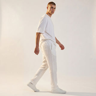 Jm-7055 White Joseph Michael Jm Flat Front Linen Pants
