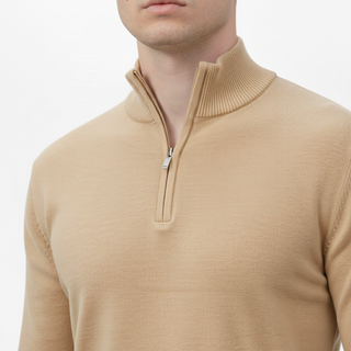 Camel Quarter-Zip Traditional Fit Pullover Sweater