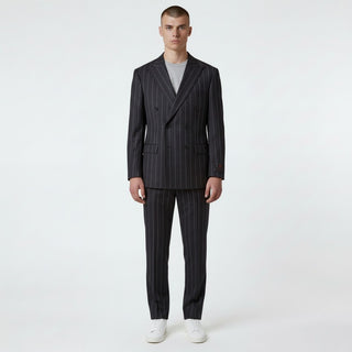Tiglio Men's Black 100% Wool Double Breasted Suit — Peak Lapel