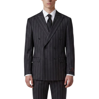 Tiglio Men's Black 100% Wool Double Breasted Suit — Peak Lapel