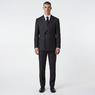 Tiglio Men's Black 100% Wool Double Breasted Suit — Peak Lapel