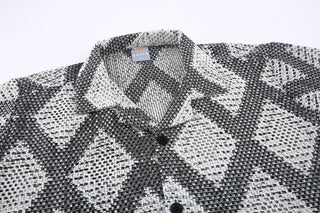 White & Grey Crochet Knit Shirt