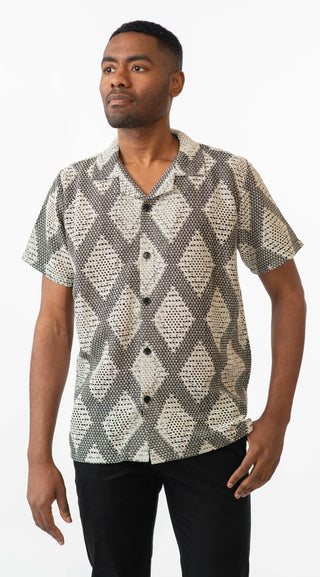 White & Grey Crochet Knit Shirt
