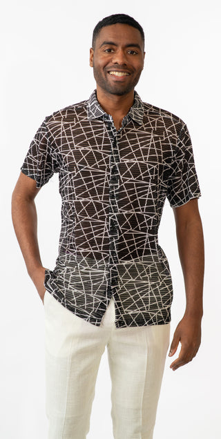Black & White Abstract Crochet Knit Shirt