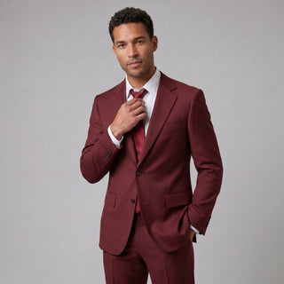 Joseph Michael Men's Burgundy Modern Fit Sharkskin Suit — Notch Lapel