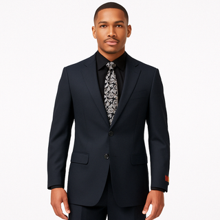 100% Wool 2 Button Modern Fit Black Suit