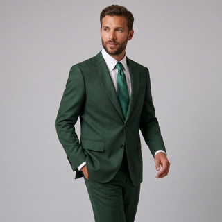 Joseph Michael Men's Forest Green Modern Fit Sharkskin Suit — Notch Lapel