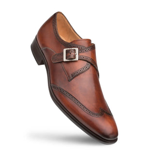MEZLAN Men's Forest Cognac Calfskin Monk Strap Wing Tip Dress Shoes Handmade in Spain Size 9 MEZLAN Men's Forest Cognac Calfskin Monk Strap Wing Tip Dress Shoes Handmade in Spain Size 9