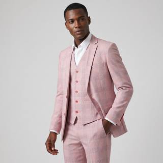 Joseph Michael Men's Pink 3-Piece Slim Fit Plaid Suit