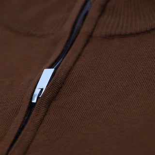 Brown Quarter-Zip Traditional Fit Pullover Sweater