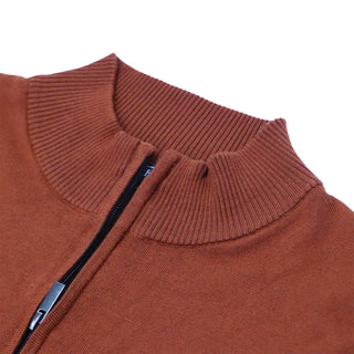 Rust Quarter-Zip Traditional Fit Pullover Sweater