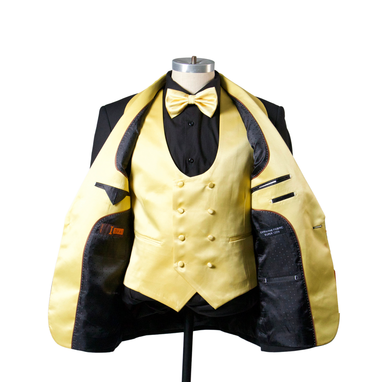 1 Button Shawl Lapel Tuxedo with Vest - Black & Gold
