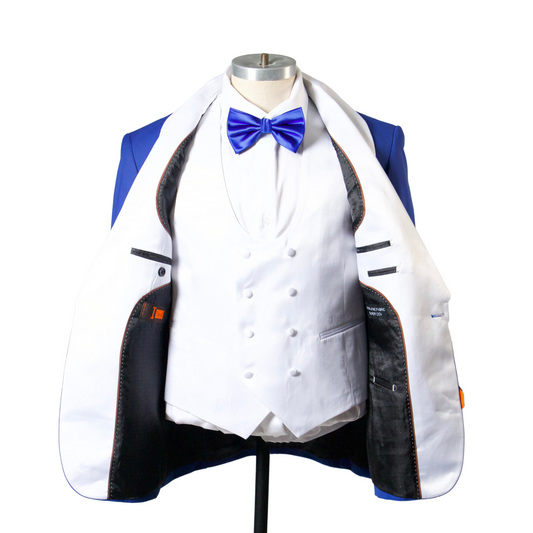 1 Button Shawl Lapel Tuxedo with Vest - Royal & White