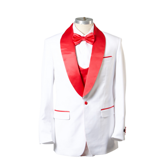 1 Button Shawl Lapel Tuxedo with Vest - White & Red