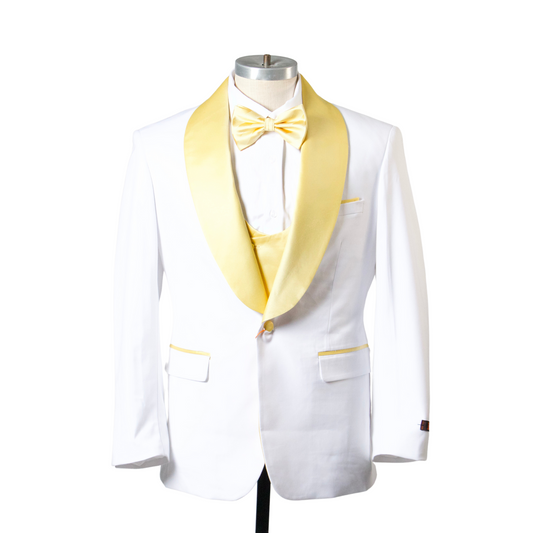1 Button Shawl Lapel Tuxedo with Vest - White & Gold