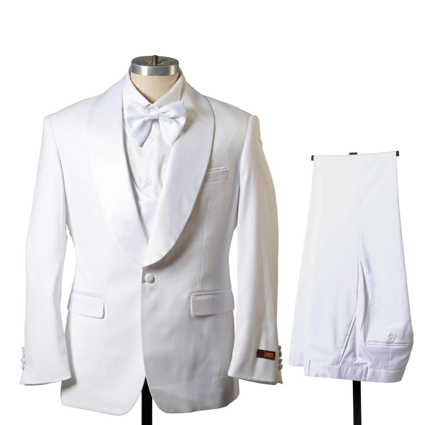 1 Button Shawl Lapel Tuxedo with Vest - White
