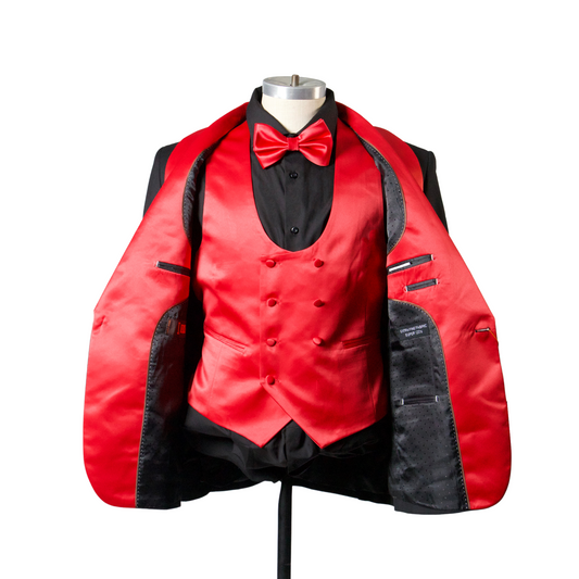1 Button Shawl Lapel Tuxedo with Vest - Black & Red
