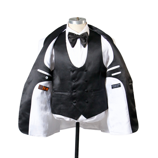 1 Button Shawl Lapel Tuxedo with Vest - Black & White